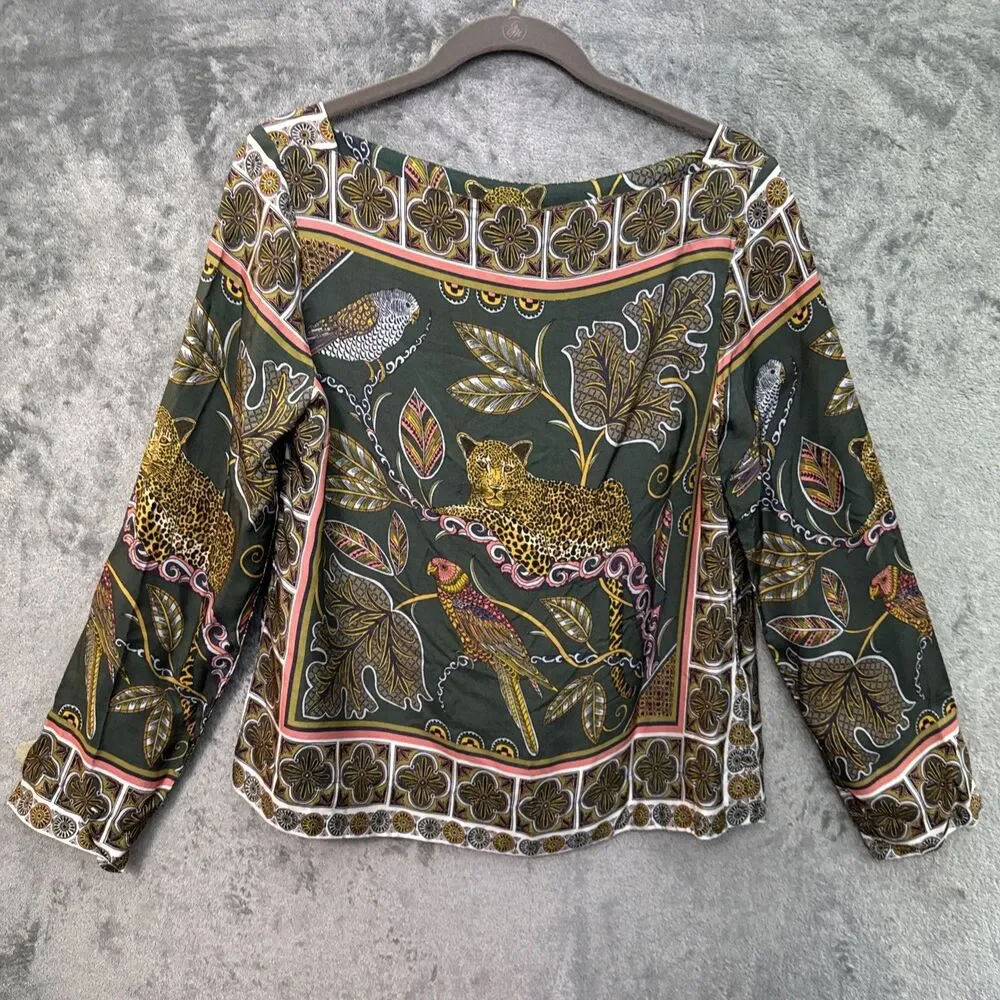 j crew top women medium top blouse jungle theme long sleeve
